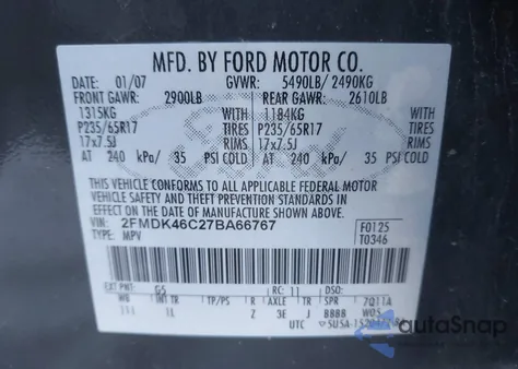 2007 Ford Edge Se z USA, uszkodzony, nr VIN 2FMDK46C27BA66767